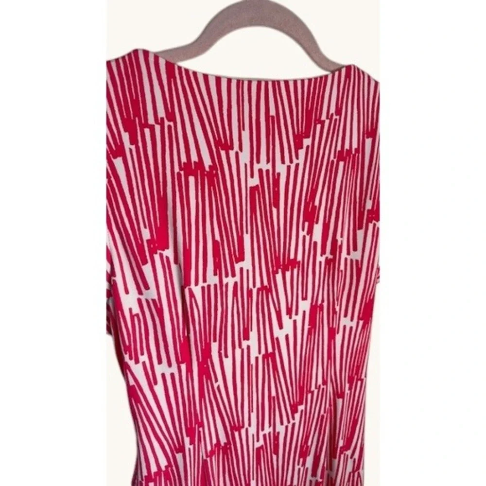 New York Company Pink‎ White Abstract Print Ruched V-Neck Sheath Dress Medium